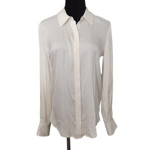 Theory Sumaya HP Ivory Silk Stretch Blouse Collared Button Down S Quiet Luxury